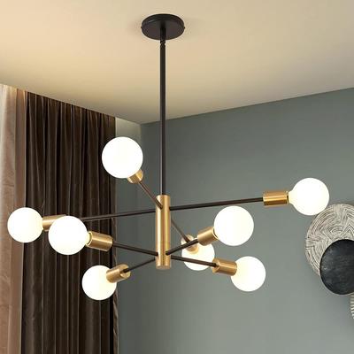 Lámpara de Araña Sputnik Moderna - Lámpara de Araña de 8 Luces con Ajuste de Altura(bombilla NO incluida), Acabado Negro y Dorado para Cocina, Dormitorio y Recibidor