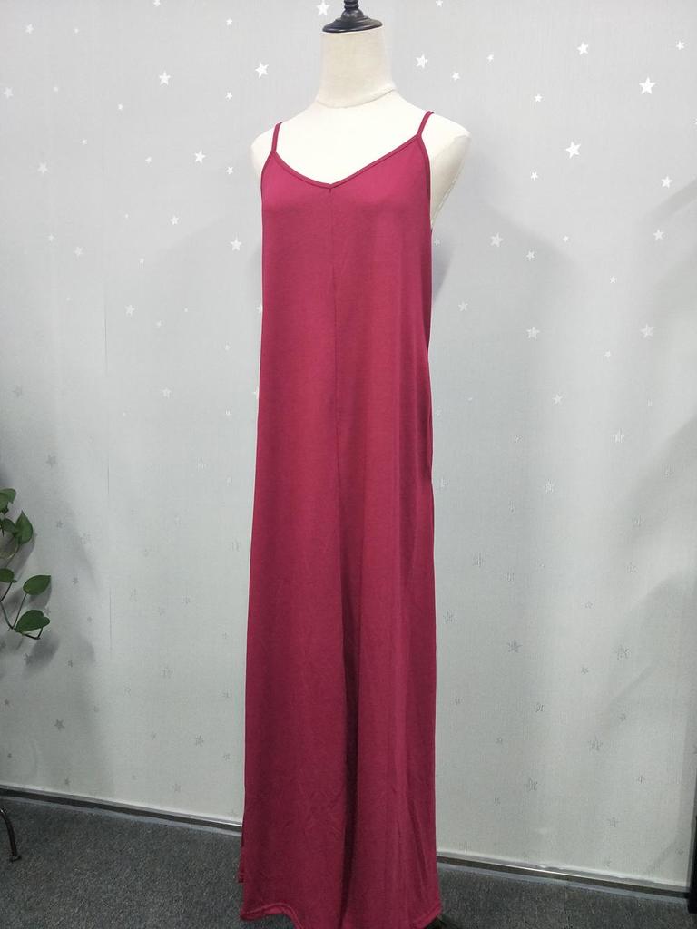 European & American Women's Solid Color Loose Pocket Long Tank Slip Dress