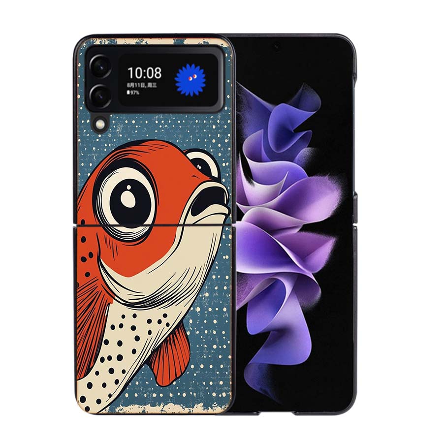 Pop Art Zeichenideen Fisch Handyhülle Für Samsung Z Flip 7 6 5G Galaxy Z Flip4 Z Flip5 Z Flip3 Hülle Schwarze Harte PC Schale Schutz