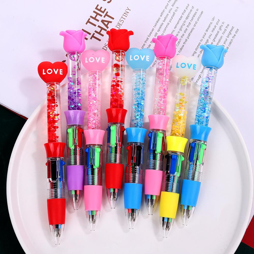 40Pcs Santa Claus Quicksand Four-color Ballpoint Pen Hand Account Pen Press Color Stationery Prize Gift Writing Tools Holiday Gift Novelty Stationery