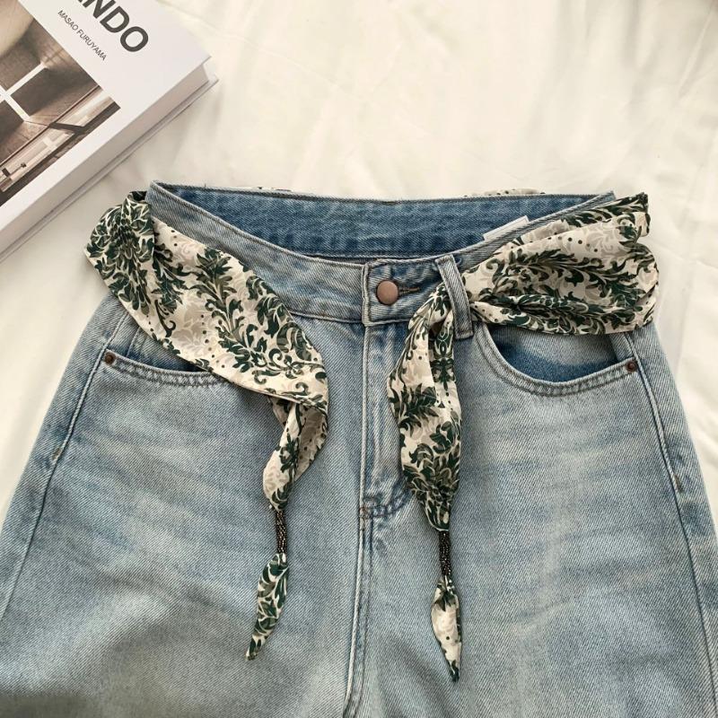 Silk scarf new fashion wheat ear cashew flower silk scarf head scarf beaded small scarf scarf triangular scarf waist tie