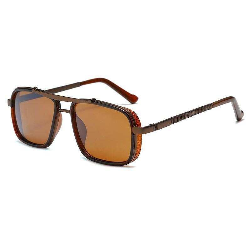 New Fashion TAC Polarized Sunglasses Retro Thick Edge Box Double Beam Punk Men's Metal Anti UV Glasses UV400 Shades Eyewear