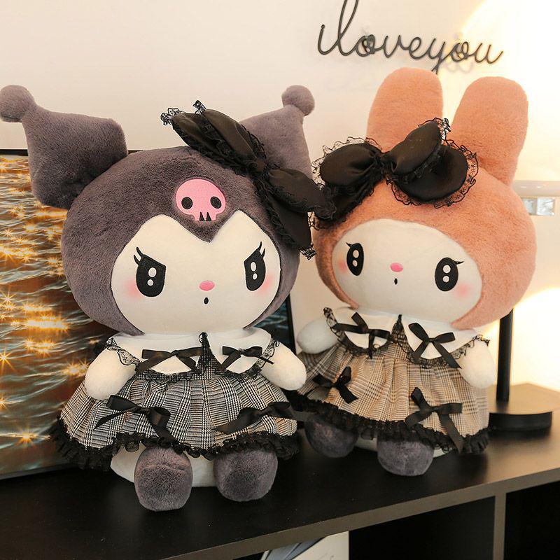 Customized My Melody Bowknot Dress Pillow & Dark Kuromi Plush Doll - Girl's Birthday Gift