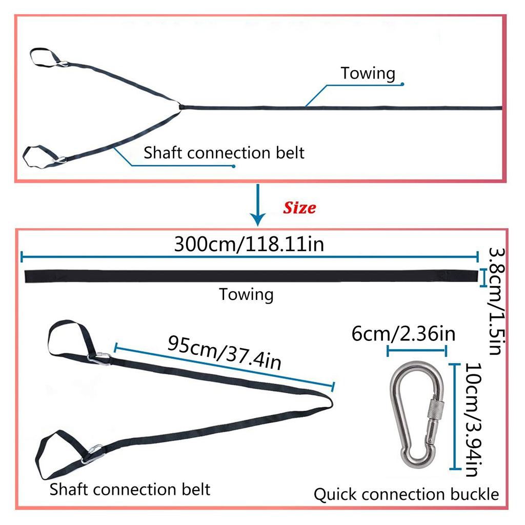 Snowmobile Motorcycle Car Vehicle Boat-Tow Rope Strap with Hooks Emergency Heavy Duty Hauling Pulling Line Road Recovery