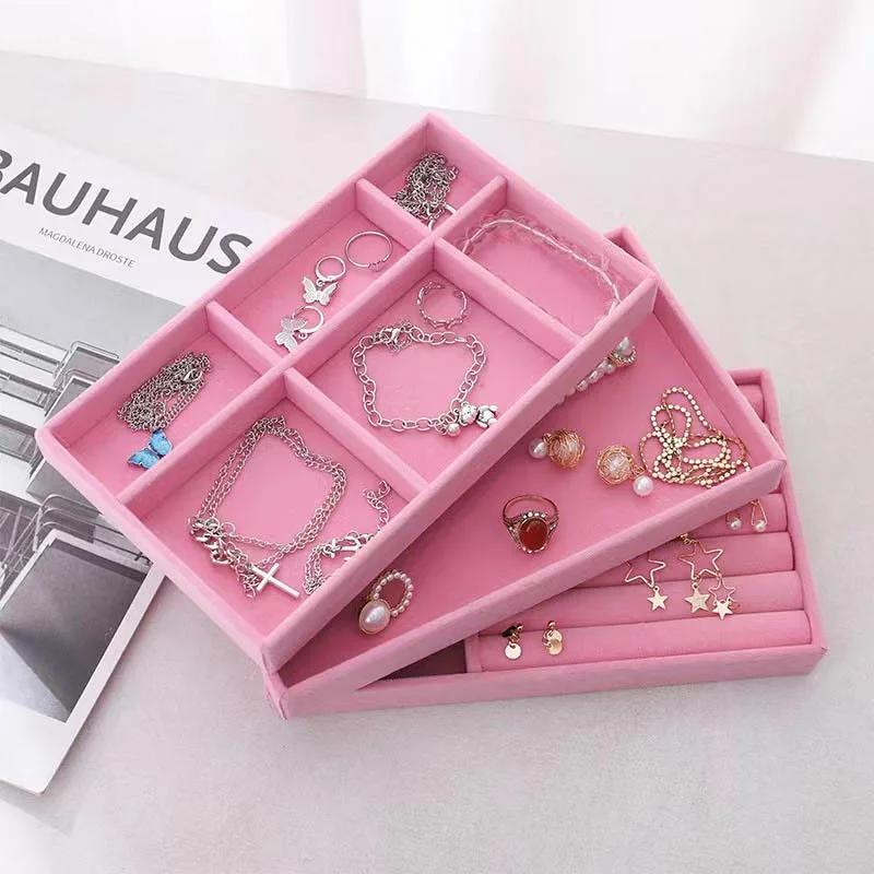 Velvet Jewelry Display Stackable Exquisite Jewellery Holder Portable Ring Earrings Necklace Organizer Box Organizator