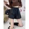 Women's 2026 Fall Winter Plus Size Wide Leg High Waisted Outer Wear PU Leather A-Line Casual Shorts Mini Shorts Versatile Slim Fit Hot Pants