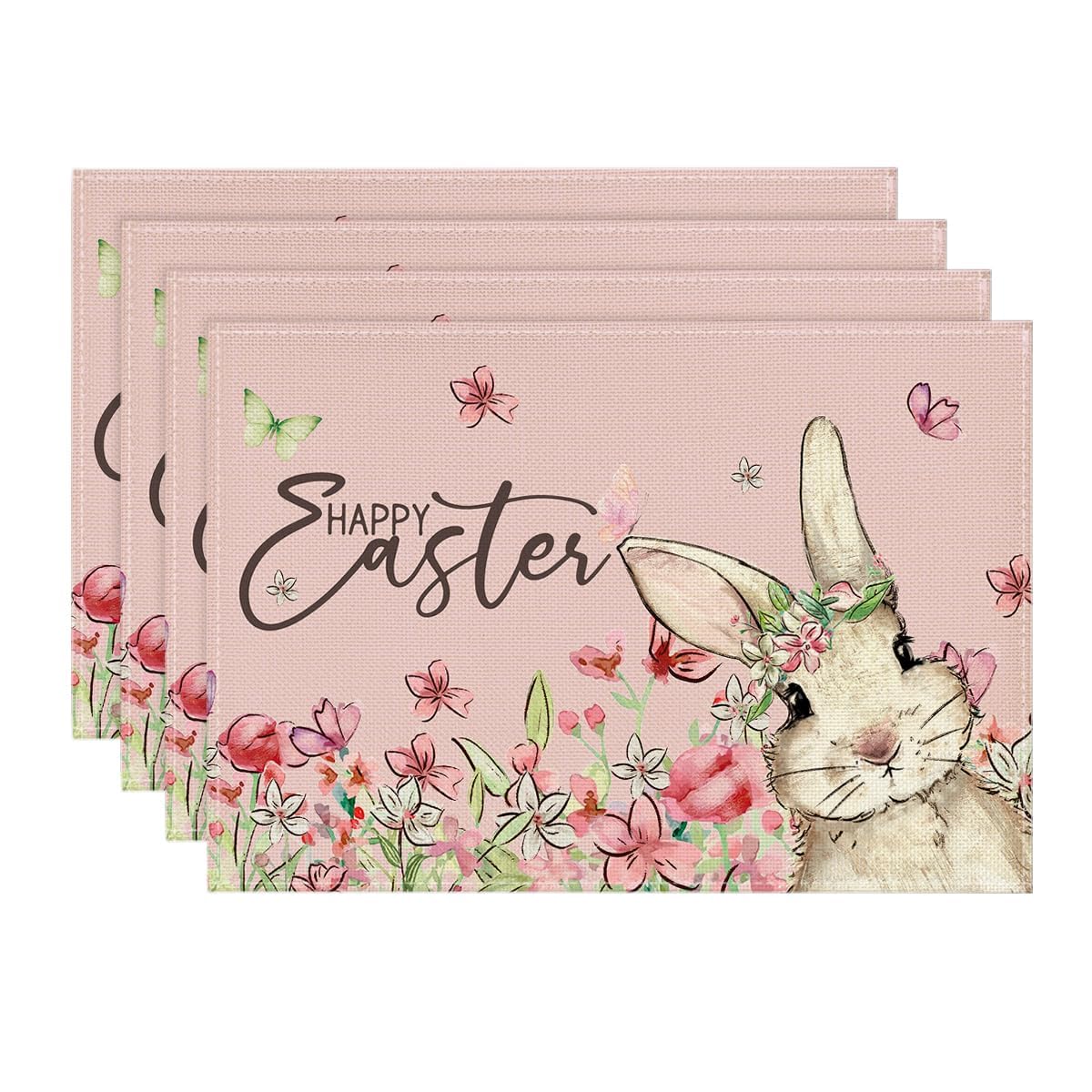 

Flowers Rabbits Easter Placemats Set of 6, 12x18 Inch Seasonal Spring Table Mats for Party Kitchen Dining Decoration 12 x 18 , Rectangular 4 Pcs