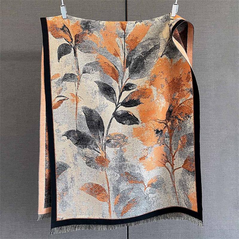 Leaf Luxury Winter Women Scarf Imitation Cashmere Thicken Warm Shawl Pashmina Scarves Female Wrap Blanket Ladies