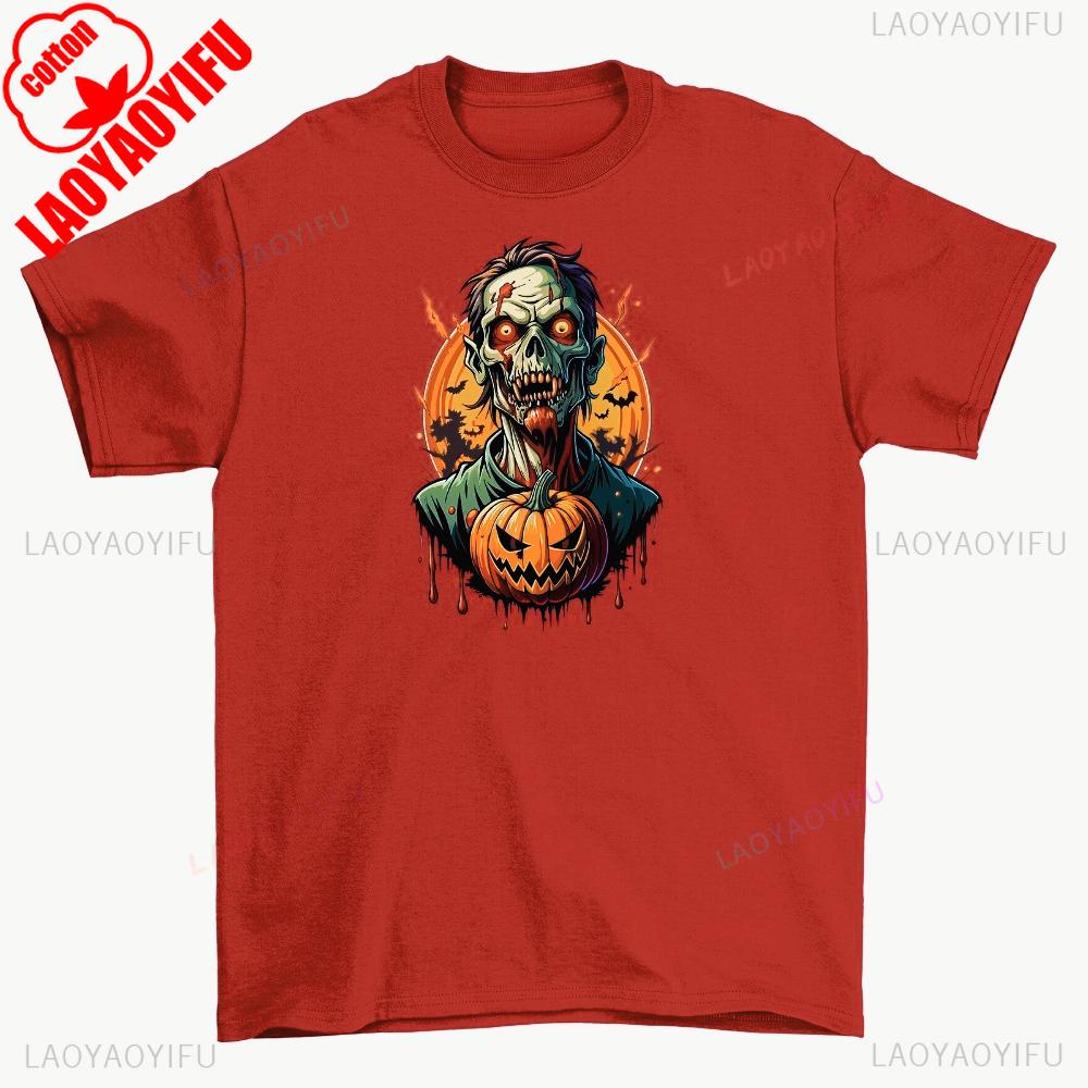 Halloween Terrifying Zombie Printed Tshirt Beware of The Pumpkin Zombie Funny Shirt Spooky Season Men Women Festival Costumes S