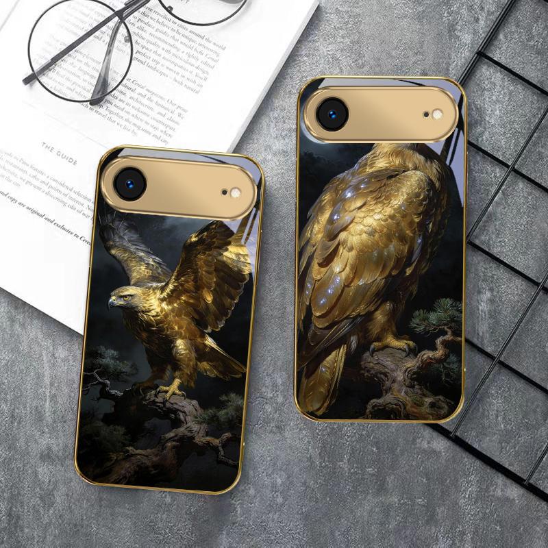 Golden Eagle with Wings For IPhone 17Pro Max 16 17 Pro 15 Pro 14 13 Plus 12 Mini 11Pro Max XR 16E 17 Air Golden glass phone case