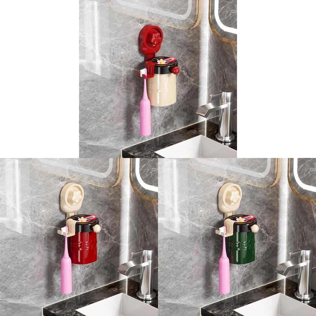 Plastic Suction Cup Toothbrush Holder And Cup Set For Bathroom Organization