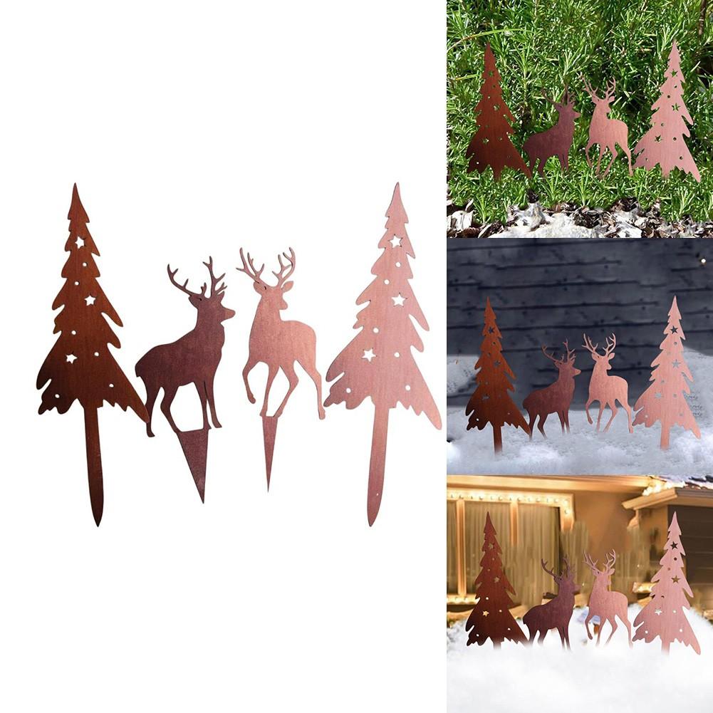 Rost Kunst Outdoor Weihnachtsdekorationsset Mit Bäumen Und Hirschen 4 Stück