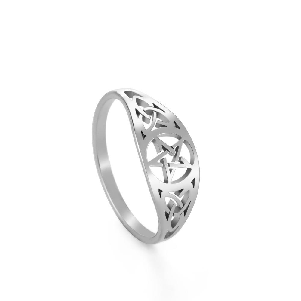 

Vintage Hollow-Out Double Flower Pentagram Titanium Steel Unisex Matching Ring with Independent Packaging No. 10