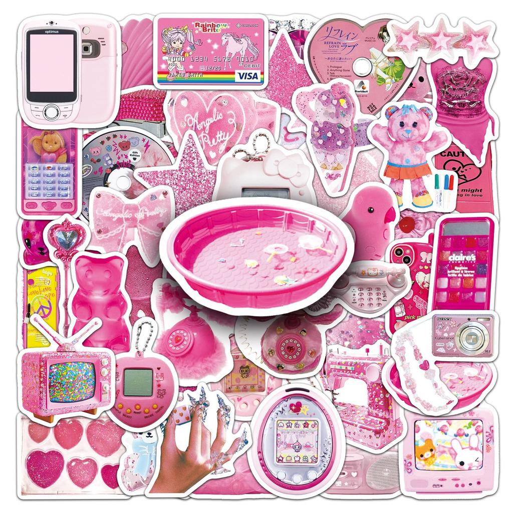 50 Pink Y2K Graffiti Stickers Small Fresh Ins Style Retro Creative Decoration Mobile Phone Water Cup Suitcase Stickers
