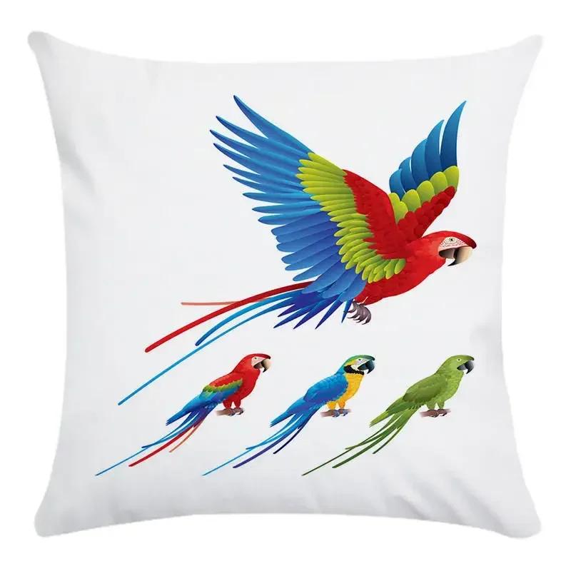 Customizable Colorful Style Decorative Throw Pillow Cover Parrot Bird Polyester Sofa Pillow Cover