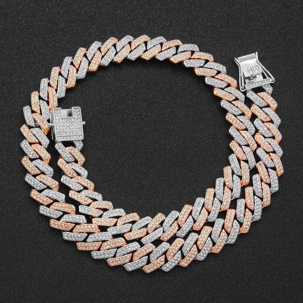 Collana a catena Cuban Link per uomo donna micro pavé in pietra CZ colore oro rosa gioielli hip hop