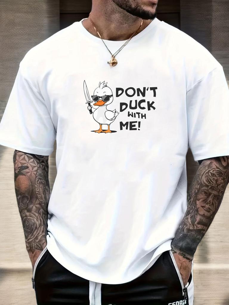Mens DONT DUCK WITH ME Duck Print Cotton TShirt Short Sleeve Relaxed Fit Soft Breathable Classic Casual Daily Wear Trendy Top