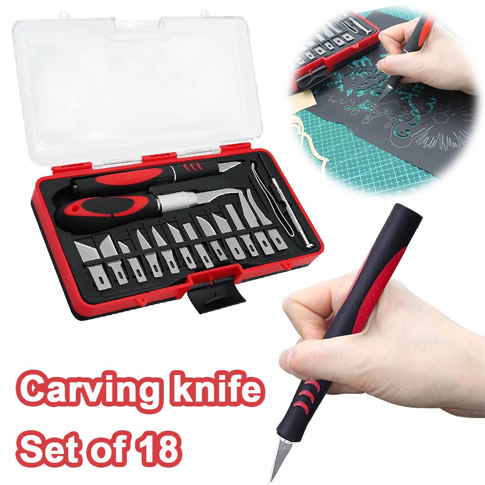 18Pcs Craft Knife Anti-Slip Handle Carving Knife Set Craft Artwork Engraving Cutter Set for Art Modeling Scrapbooking Sculpture