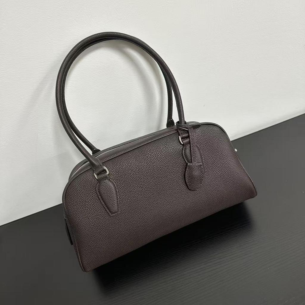 New top-layer cowhide underarm pillow bag one-shoulder casual zipper bowling women's bag old money style minimalist bag