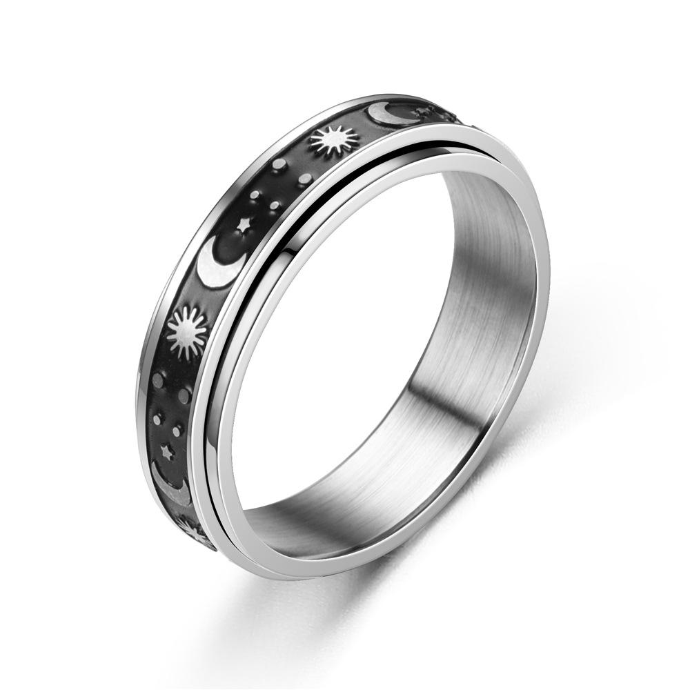 Sun, Moon and Stars Rotatable Titanium Steel Men's Jewelry Ring