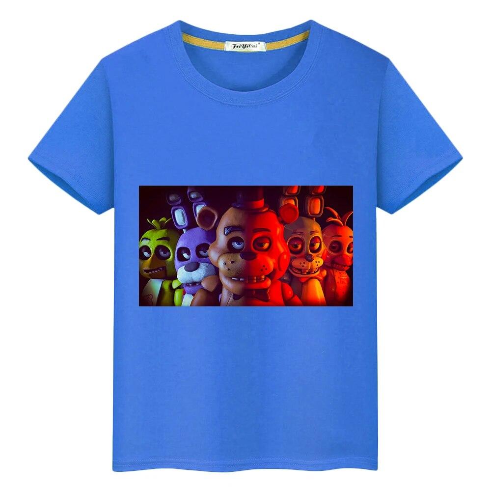 FNAF Boy Summer 100%Cotton Print T-shirt Casual Short Anime Tees Bear Rabbit Game Kawaii Tops Y2k One Piece Kids Clothes Girls