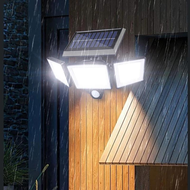 208 LED Solar Outdoor Lights 3 Heads Motion Sensor Security Lamp IP65 Waterproof Remote Control 3 Modes Flood Wall Light