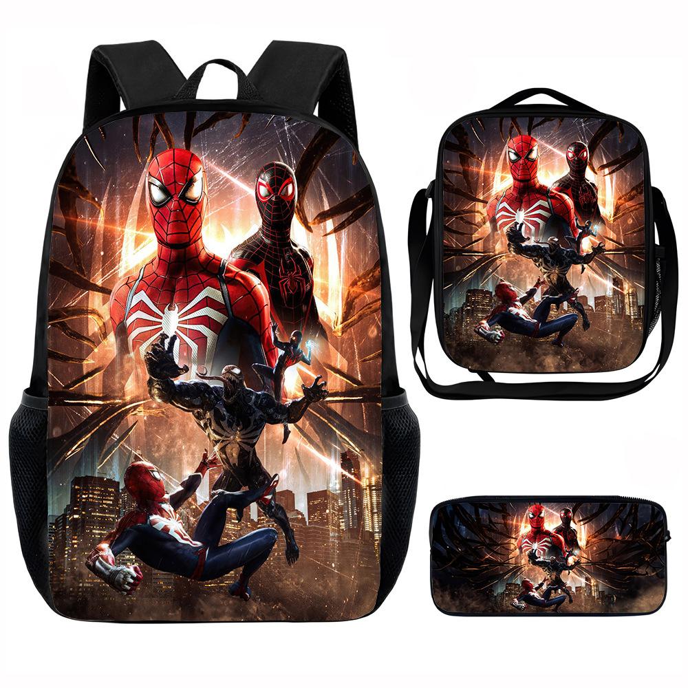 Spider-Man School Bag Lunch Bag Pencil Bag Elementary School Backpack Cartoon Peripheral Backpack Children's Bag Three-piece Set