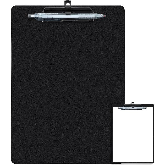 Blue Clipboard with Pen Holder, 2 Pack Plastic Clipboard with Low Profile Metal Clip, Hanging Clip Boards Holds 8.5x11 Inch Papers, Standard A4 1 Pack-Black