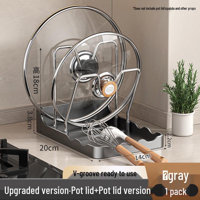Multifunctional Kitchen Countertop Pot Lid and Spatula Rack with Drainage