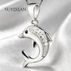 925 Sterling Silver Temperament Cute Dolphin Zircon Pendant Necklace, Birthday Party Anniversary Gift, Ladies Jewelry