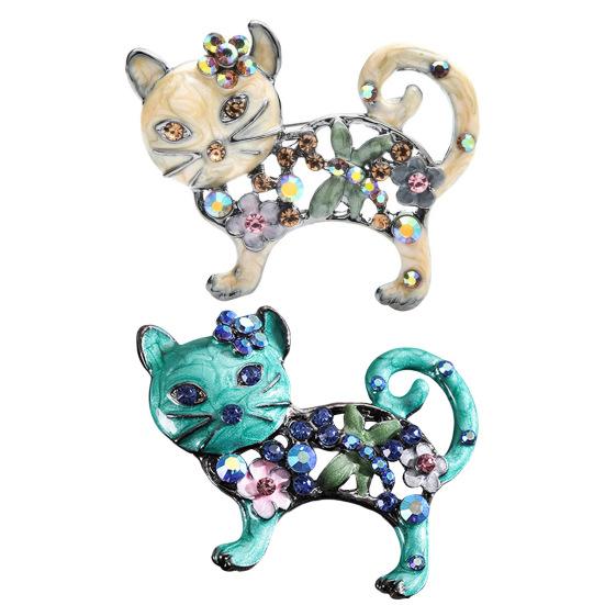Women Brooch Sparkling Rhinestones Inlaid Cartoon Cat Shape Suit Lapel Pin