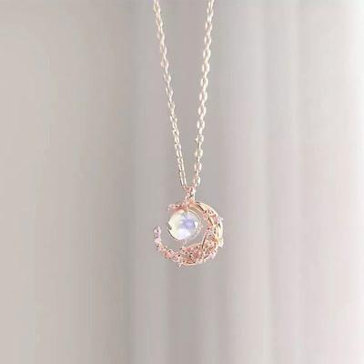 Sweet Moon Cubic Zircon Jewelry Necklace For Woman Crescent Clavicle Chain Pendant Necklaces