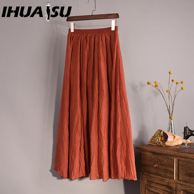 IHUASU Women's Fashion Casual Solid Color Print Summer Spring Skirt