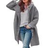 Women Winter Warm Windproof Overcoat Hooded Loose Mid Length Coat Thick Solid Color Windbreaker Long Sleeves Single-breasted Pockets Daily Wear Fall