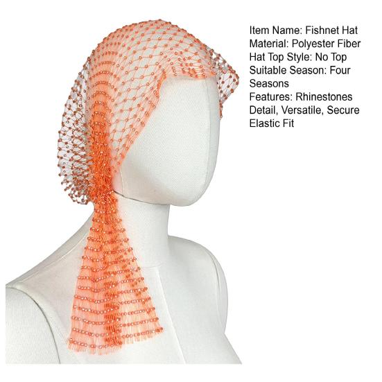 Visnet Hoed Glanzende Strass Steentjes Elastische Mesh Hoofdband met Geometrisch Patroon Zomer Strandfeest Nachtclub Rave Haaraccessoire