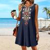 Damen ärmelloses lässiges besticktes Kleid lockere Passform A-Linie Sommerkleid mit Taschen leichter bequemer Stoff