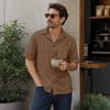 Men's Casual Short Sleeve Shirt Cotton Linen Blend Button Down Collar Lightweight Summer Top Beachwear