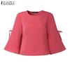 ZANZEA Women Casual Round Neck Solid Color 3/4 Sleeve Blouse