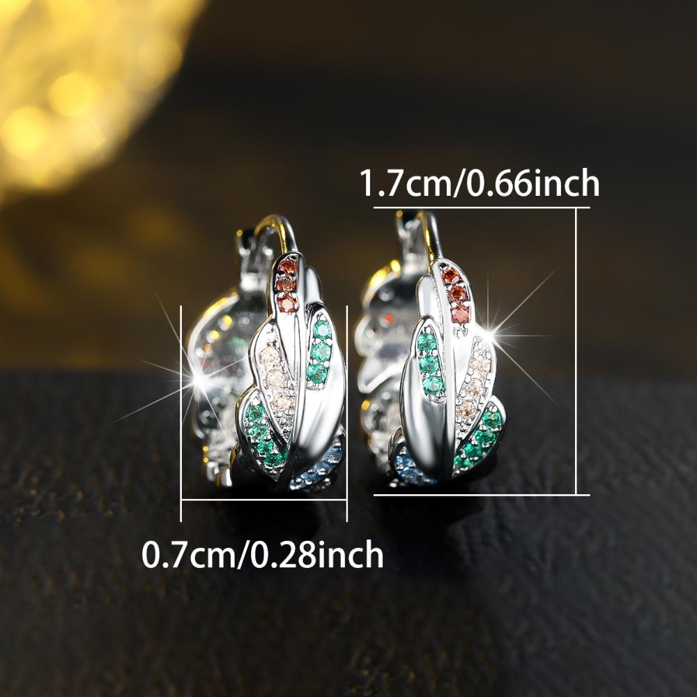Fashion Rainbow Zircon Leaf Hoop Earrings for Women Silver Color Circle Earrings Trending Wedding Party Jewelry