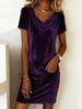 2026 Autumn-Winter Women's Velvet Scoop Neck Short Sleeve Dress