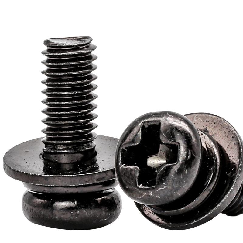 Black Plated Carbon Steel Pan Head Combination Screws M3/M4/M5