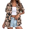 Women Casual Short Sleeve Button Down Shirt Hawaiian Print Collar Summer Beach Top Lightweight Loose Fit Blouse for Daily Wear