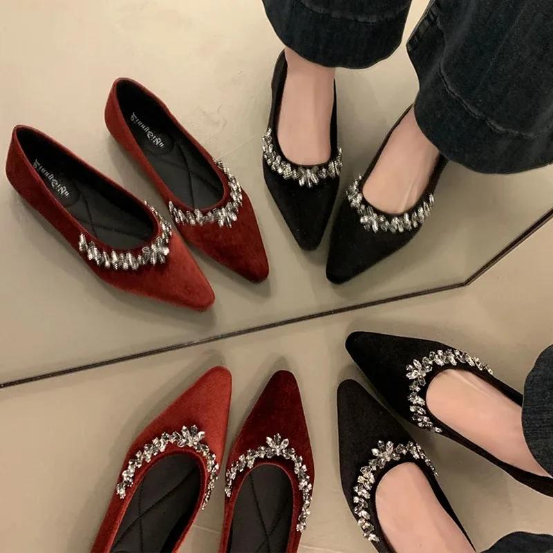 Elegant Women Crystal Flats Loafers Shoes Fashion Pointed Toe Shallow Sandals 2025 Summer New Luxury Dress Woman Shoes for Women