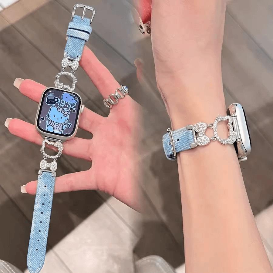Applicable Applewatchs11Ultra Strap Apple S10S9876 Flash Diamond Kt Cat Watch Strap Girl Wristband