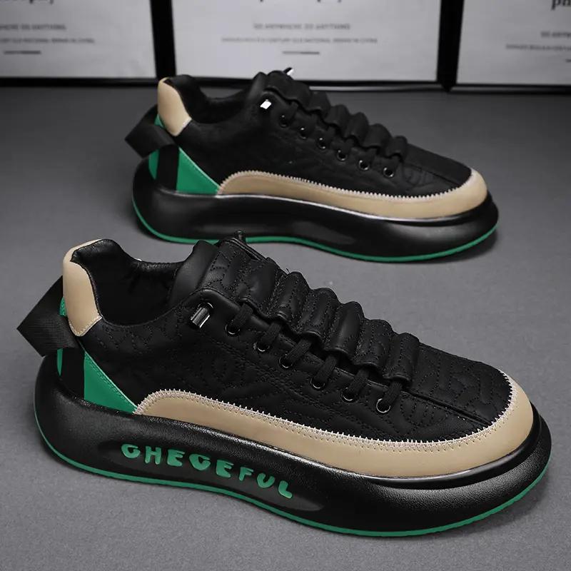 Scarpe Casual da Uomo alla Moda Primavera Autunno Contrasto di Colore Rialzate Scarpe da Skateboard con Fasce alla Moda Stivali da Esterno di Alta Qualità Stile Britannico
