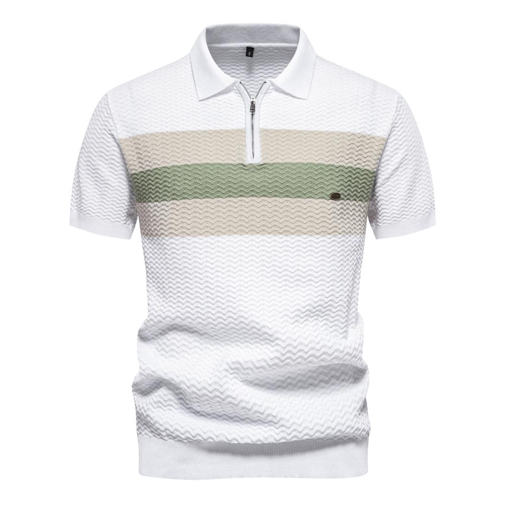 New Summer Textured Ribbed Knit Polo Shirt for Men Short Sleeve Breathable and Cool Mens Polo Shirts