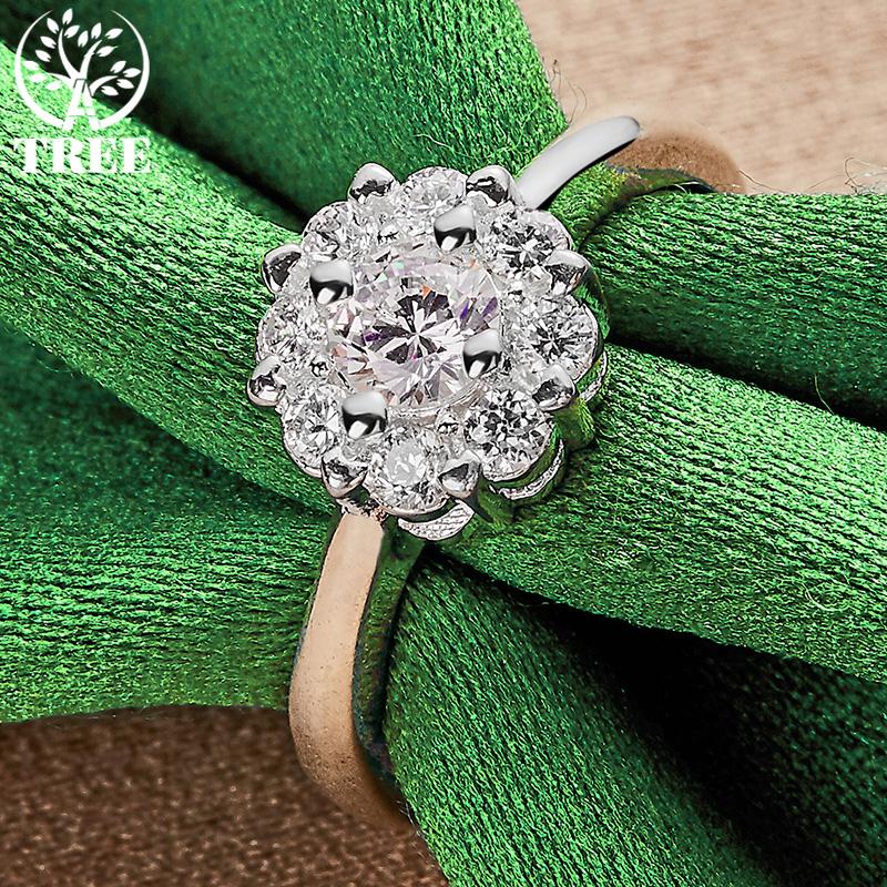High Quality Luxury Zircon 925 Sterling Silver Flower Round Ring For Men Women Fashion Party Design Jewelry Birthday Accessories