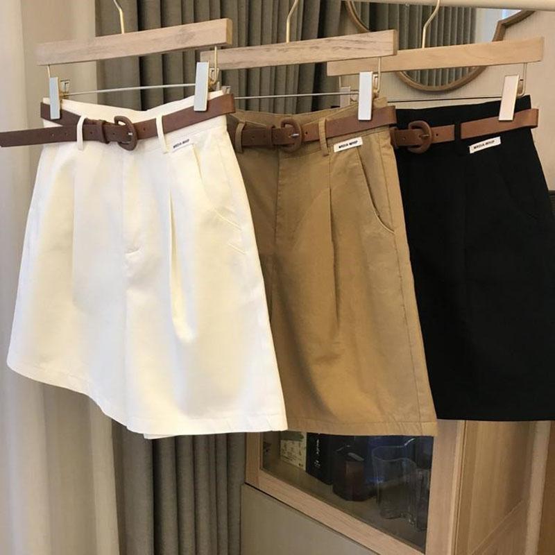 Summer Women's Wide Leg Shorts Thin Cotton A-frame Shorts Office Ladies Loose Casual Zipper Shorts for Women