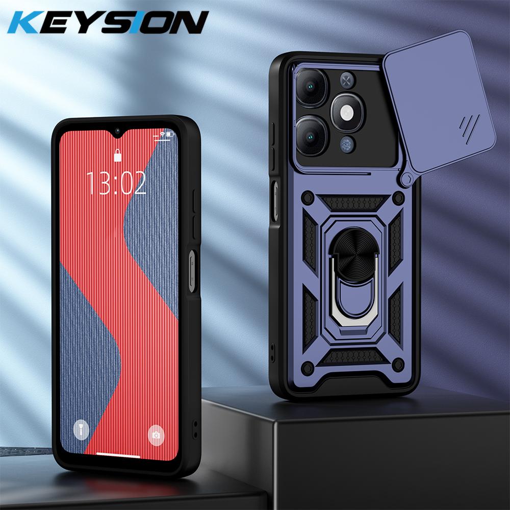 

KEYSION Ударопрочный бронированный чехол для Itel A90 4G Силикон+ПК Слайдер Кольцо-подставка для защиты объектива камеры Задняя крышка телефона для Itel A90 for Itel A90 синий