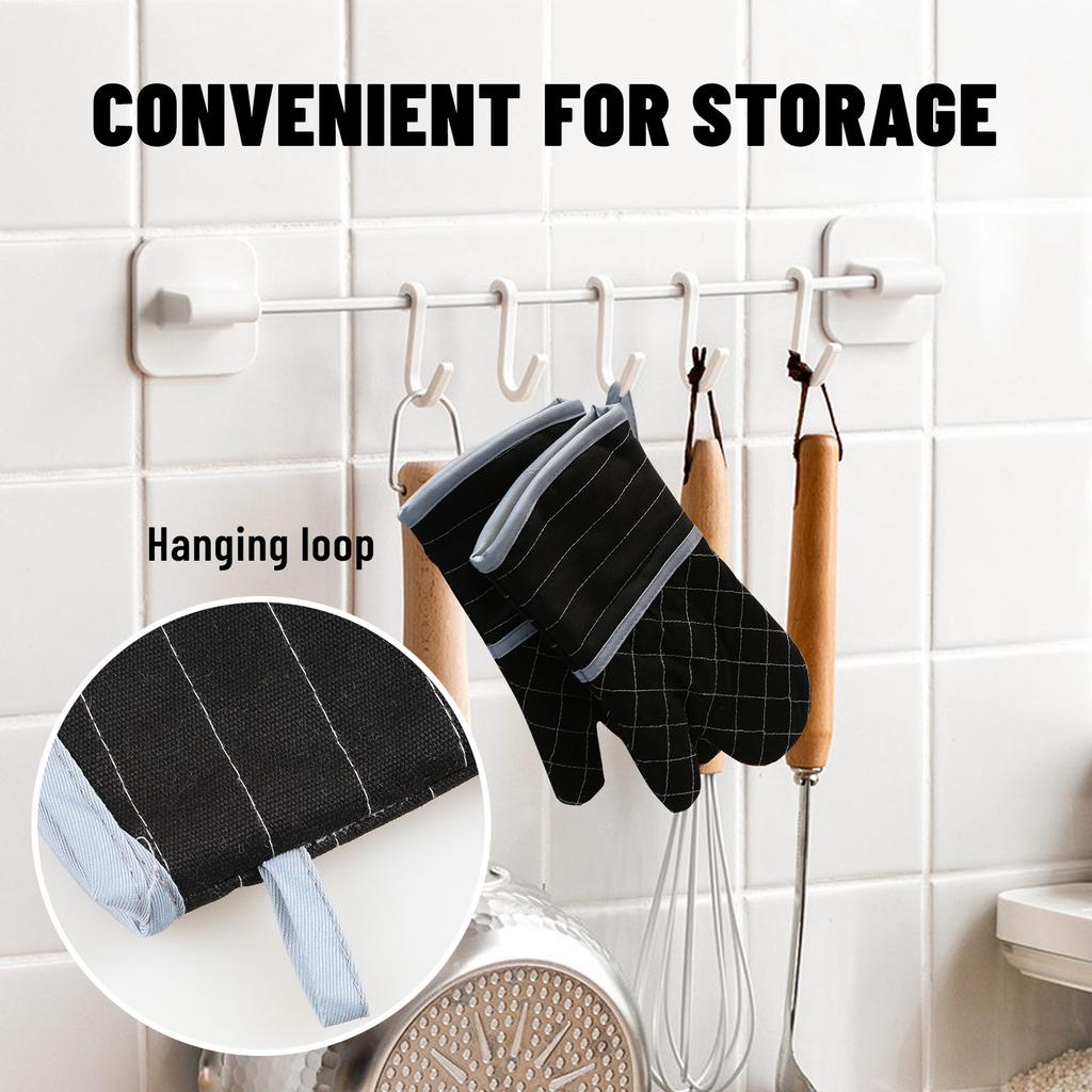 1 Pair Extended Oven Mitts Heat-Insulating 260 celsius Celsius500 degrees F Kitchen-Gloves Thick Terrycloth Lining Grids Horizontal Stripes Pattern fo